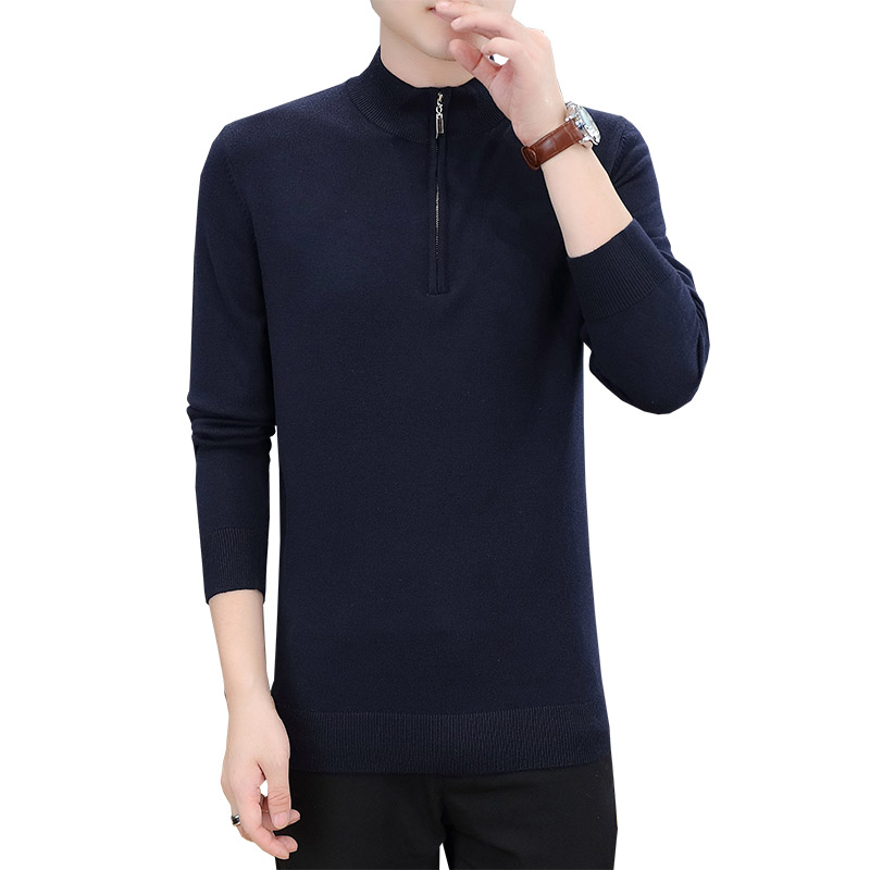 恒源祥男士秋季拉链半高领长袖针织卫衣纯色含羊毛商务毛线打底衫高清大图