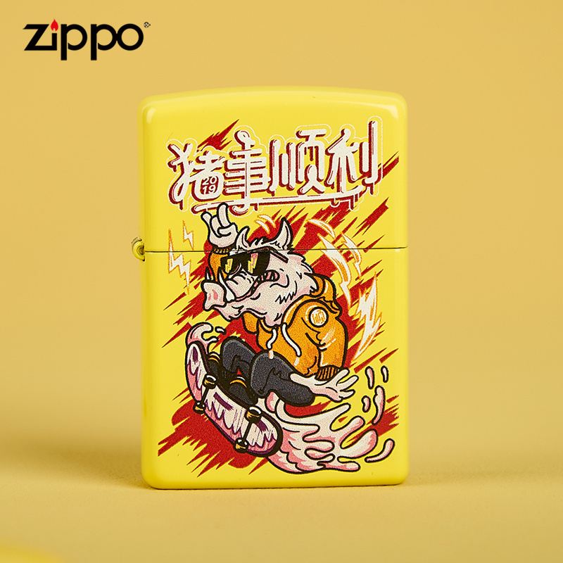 [苏宁自营]Zippo美国进口打火机彩印猪事顺利哑漆防风煤油火机好运祝福送礼zippo
