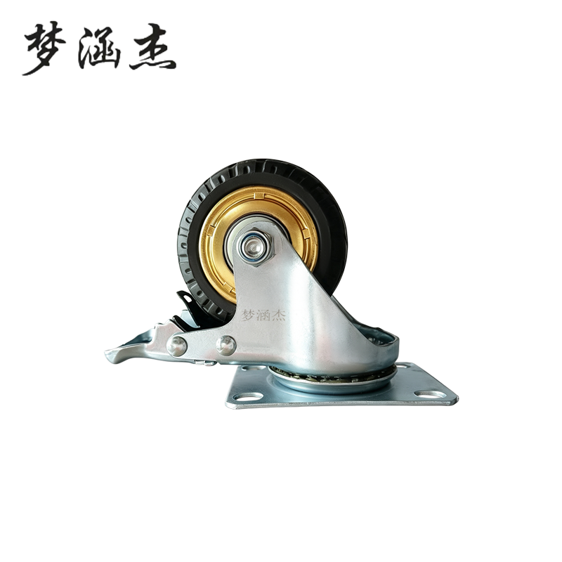 梦涵杰 轻型金胶脚轮橡胶轮带刹车 万向轮3寸 个高清大图