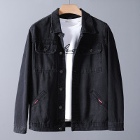 新塘牛仔外套男士春秋新款纯色时尚简约宽松潮流刺绣蓝色夹克上衣 L（120斤） 6025黑色