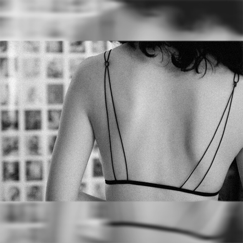 美背内衣女三角杯文胸无钢圈薄款性感胸内衣aa杯少女露背黑色M(34A34B32C)