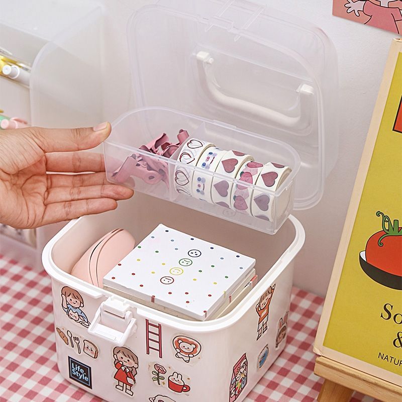 桌面收纳盒 发夹发饰透明有盖箱子皮筋美甲工具指甲油胶小号盒子 高款小号