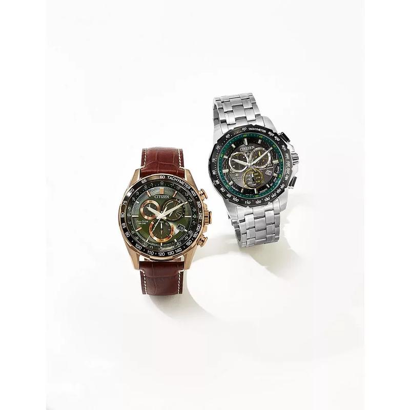 西铁城(CITIZEN)光动能电波男士石英表43mm玫瑰金皮带防水商务休闲手表高清大图