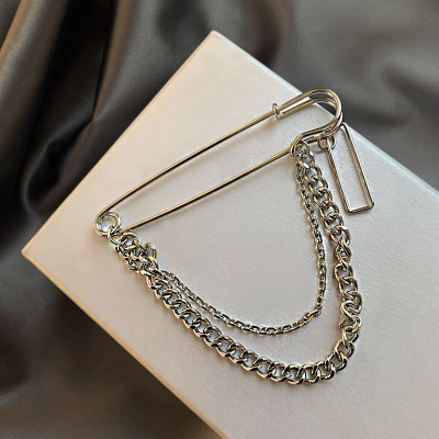 talan回形针流苏胸针女ins潮时尚个性别针装饰链条百搭衣服配饰品银色