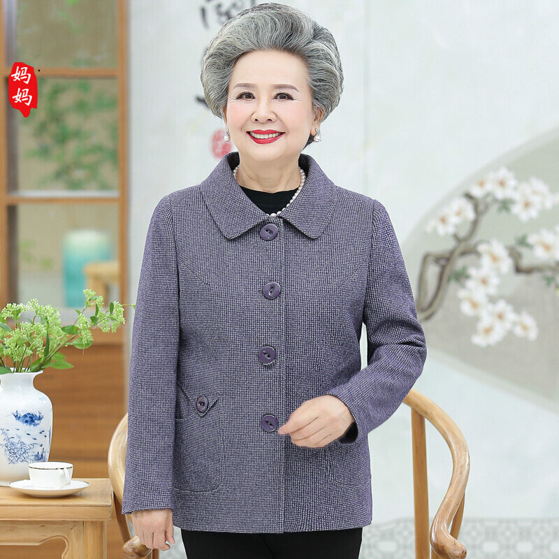 迪鲁奥（DILUAO)高端轻奢中老年人外套女60-780岁奶奶装春秋上衣婆婆妈妈装秋装长袖素色_55 4XL(建议150斤以内) 灰色