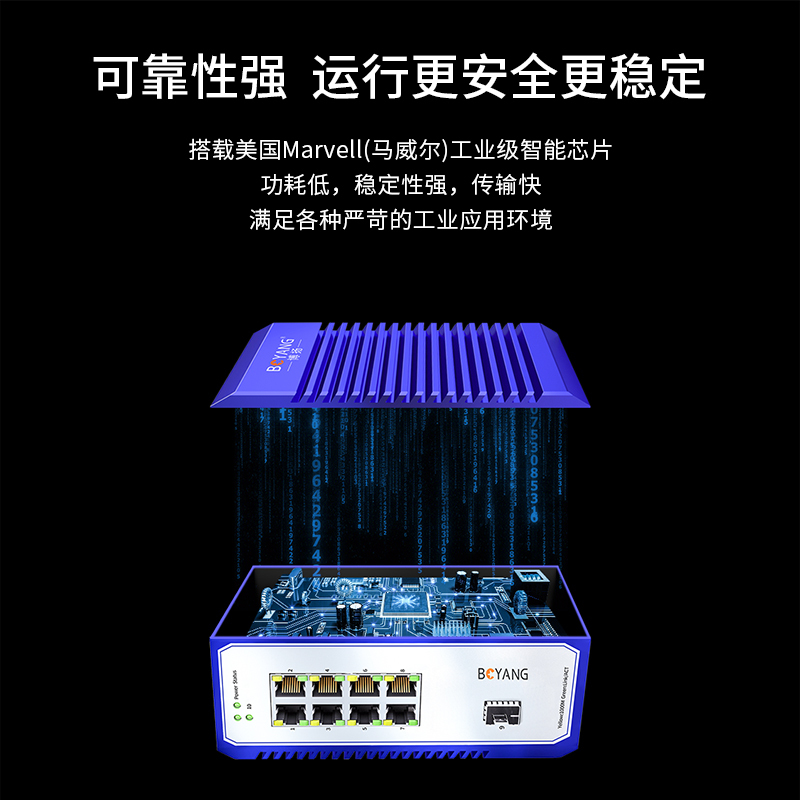 博扬 工业级POE交换机 一光八电千兆光纤收发器SFP 宽温导轨式以太网交换机 含电源不含模块 BY-ISUQ1081