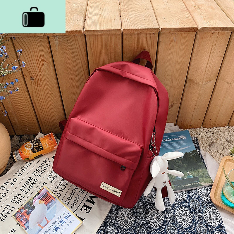 2020新款ins风书包女学生韩版初中高中大容量防水校园原宿双肩包NEW LAKE 红色【送挂件】