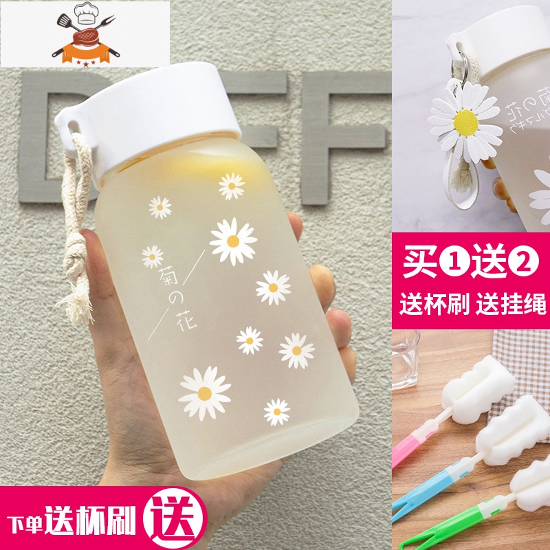 日系玻璃水杯简约清新森系磨砂水杯创意个性潮流便携可爱少女杯子 敬平高清大图