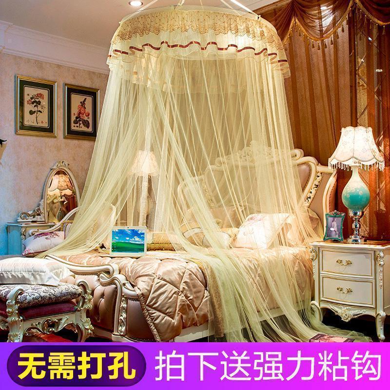 家柏饰(CORATED)圆顶吊顶蚊帐公主风吊挂式圆形1.2米1.5m/1.8m床幔双人家用免安装 仲夏之梦-米黄 1.8m（6英尺）床