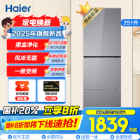 海尔(Haier) 251升无霜变频健康保鲜冰箱 简美三门 自然新鲜 一级变频 黑金净化BCD-251WGHC3E7AS
