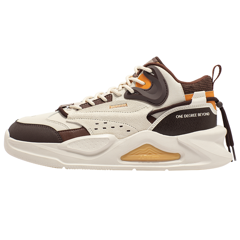 361°加绒男鞋运动鞋冬季新款休闲保暖鞋二棉鞋厚底加毛高帮板鞋男 燕麦奶/爪哇 42码