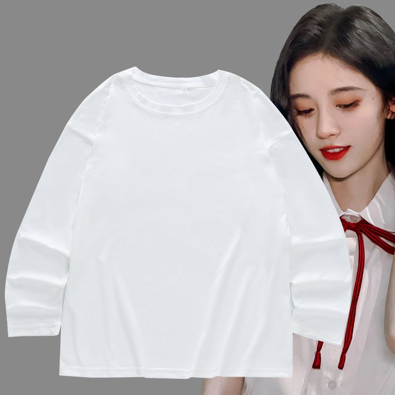 新款鞠婧祎kiku明星同款周边长袖t恤衣服女潮ing上衣韩版宽松秋季白色