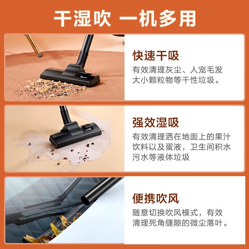 海尔(Haier)桶式吸尘器家用吸猫毛干湿两用大吸力1200W大功率有线吸尘器开荒保洁使用 HZ-T615高清大图