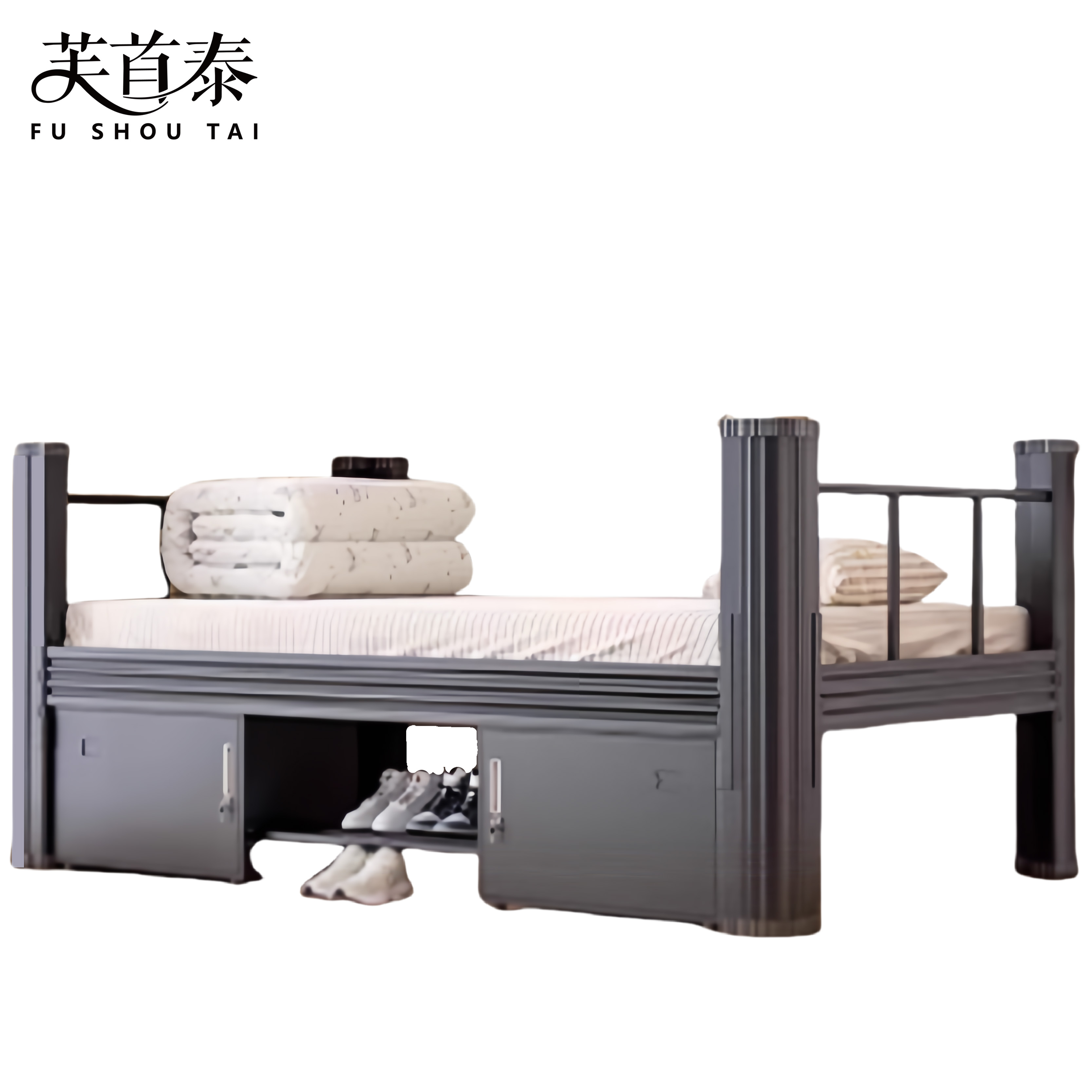 芙首泰钢制职工床含床下柜床垫2000*1500*750mm张高清大图