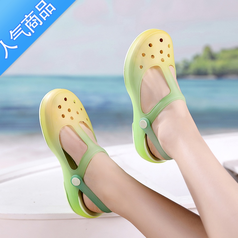 SUNTEK洞洞鞋女2023夏ins潮厚底防滑大码海边沙滩凉鞋护士外穿果冻拖鞋高清大图