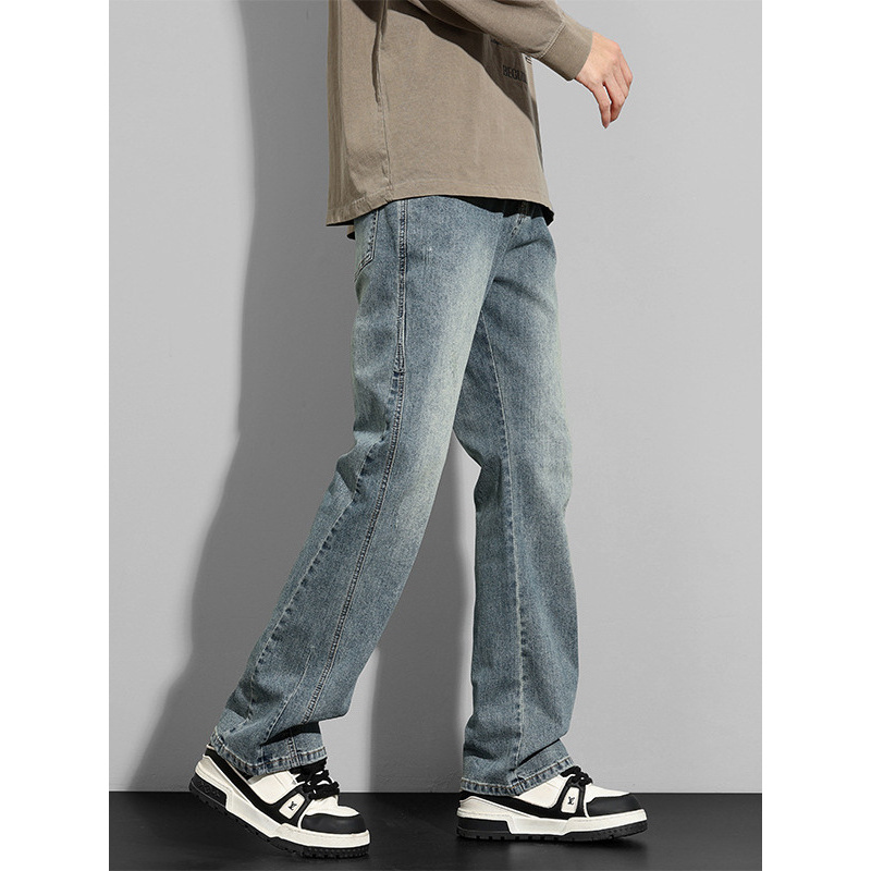 品质纽扣微喇牛仔裤男新疆长绒棉百搭街潮时髦高街长裤子春季
