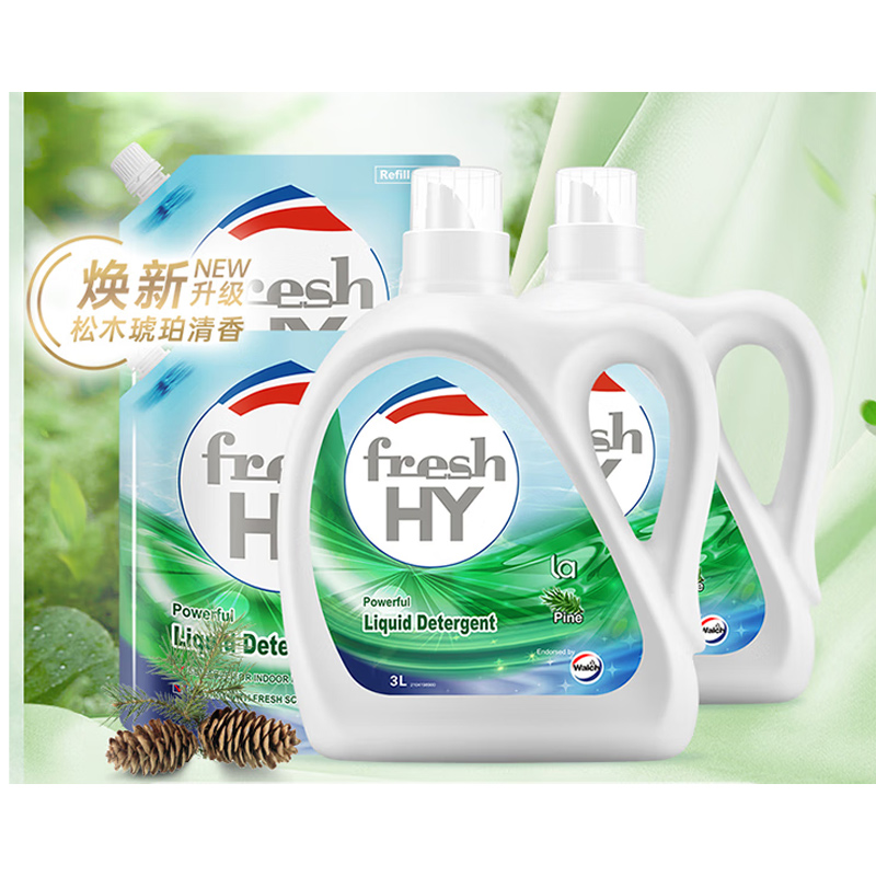 威露士 清可新洗衣液松木香18.5斤(3L瓶+2.25L+2L袋x2)除菌除螨除霉味