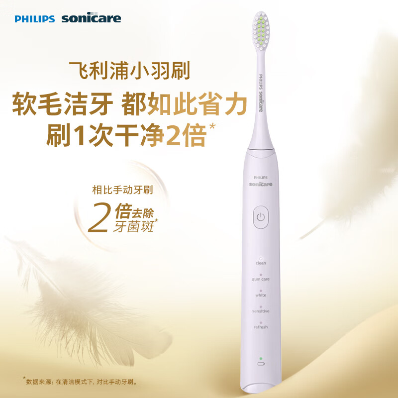 飞利浦声波牙刷HX2471/02紫色柔和亮白刷头小羽刷 5种模式