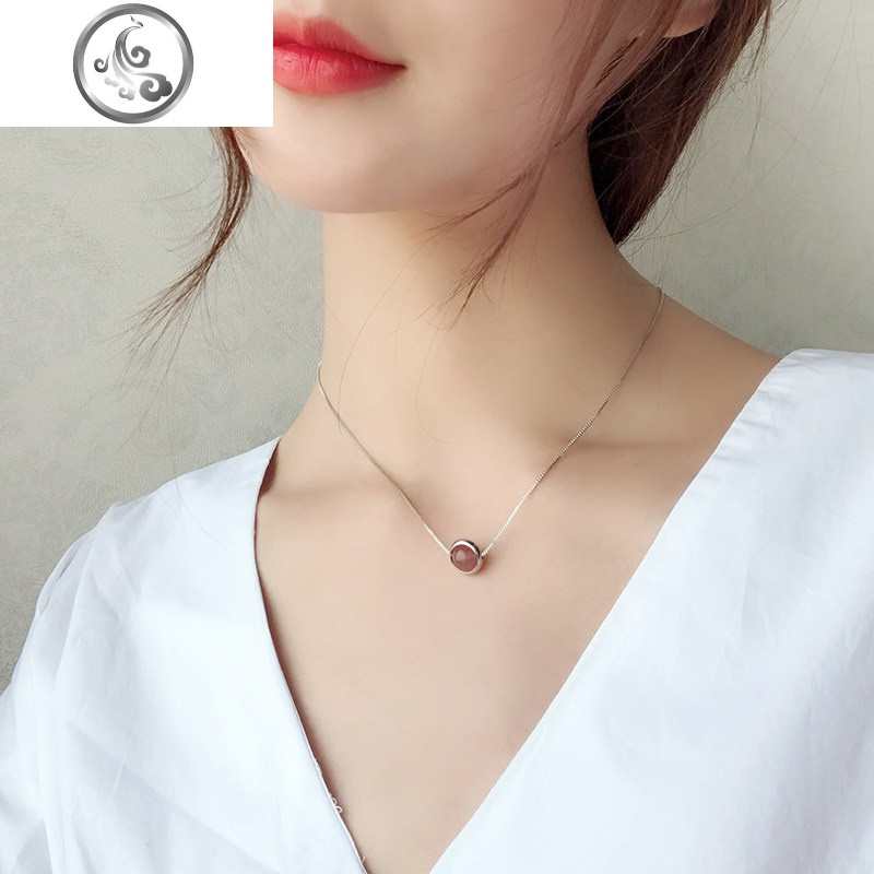简约ins锁骨链仙网红项链女吊坠饰品小众潮气质轻奢学生颈链装饰_2 淡红色圆珠