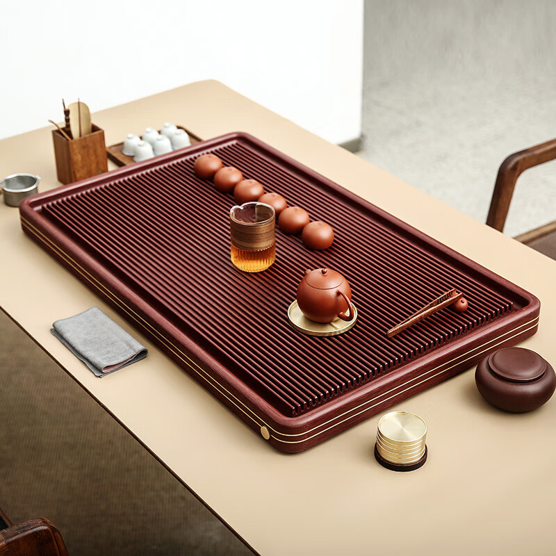 电木茶盘32支家用高端茶台整块排水茶具托盘紫檀料80*40*5cm高清大图