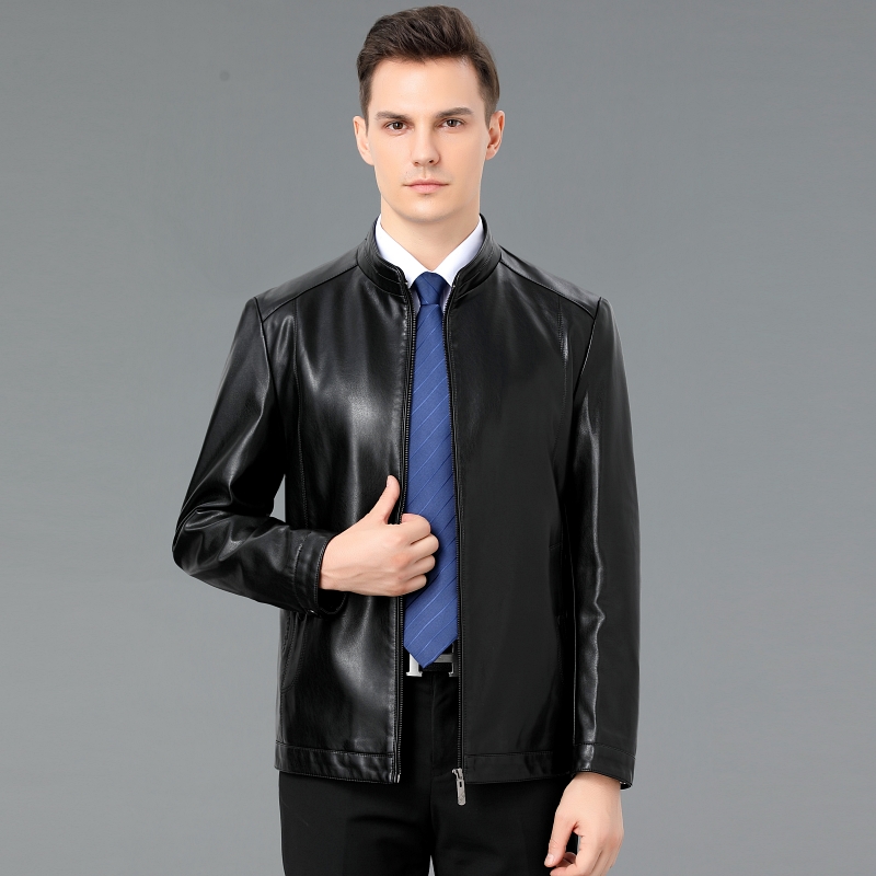 免费试穿 2024春秋新款海宁真皮皮衣男士山羊皮男士外套棒球领加绒皮夹克男装棒球服海宁真皮绵羊皮多款加绒加厚冬装正品高清大图