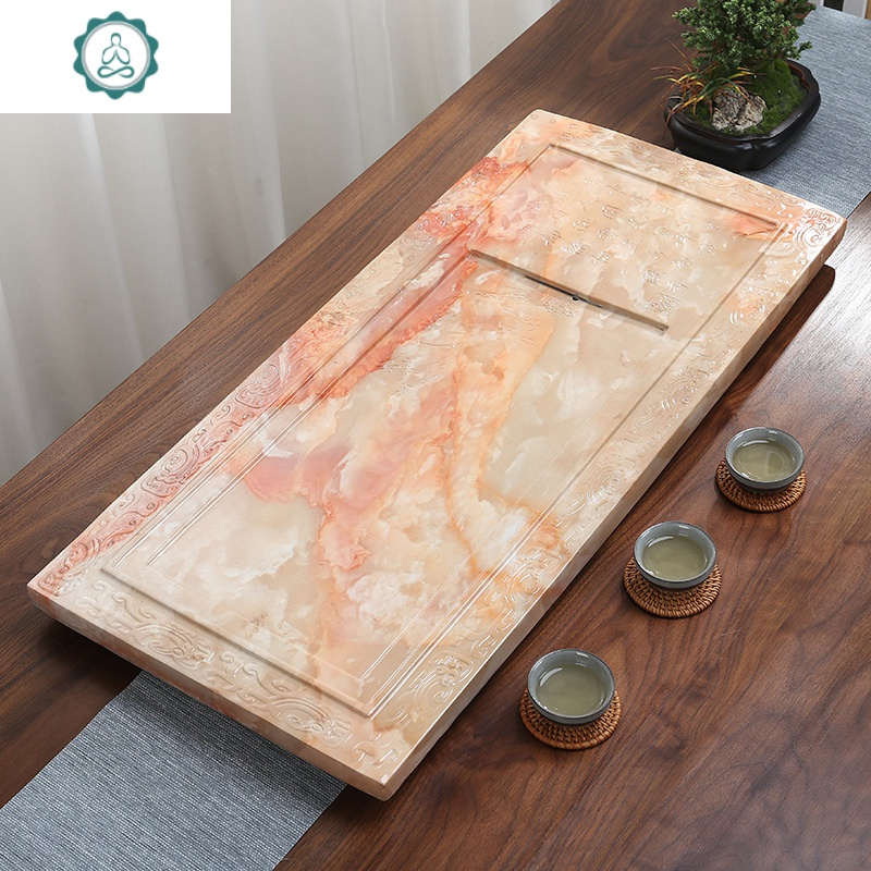 石茶盘茶具小号大号石头茶盘整块石材长方形玉石茶海简约家用茶台封后