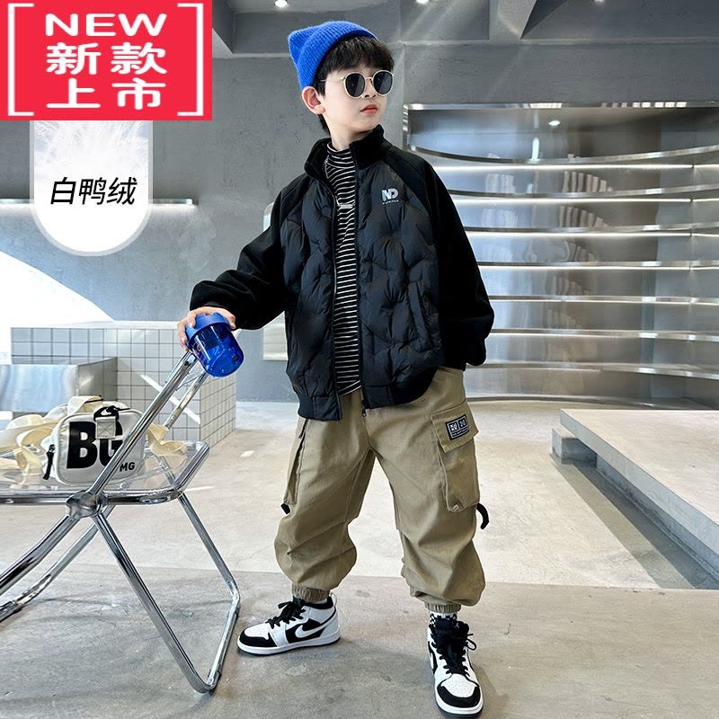 可莉允男童冬装轻薄羽绒服2022新款中大童儿童秋冬季时髦帅气棉服外套潮图片