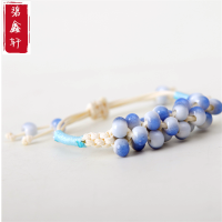 手工编织青花瓷手链 女陶瓷珠个性民族风饰品 小清新生日礼物送女朋友七夕情人节礼物