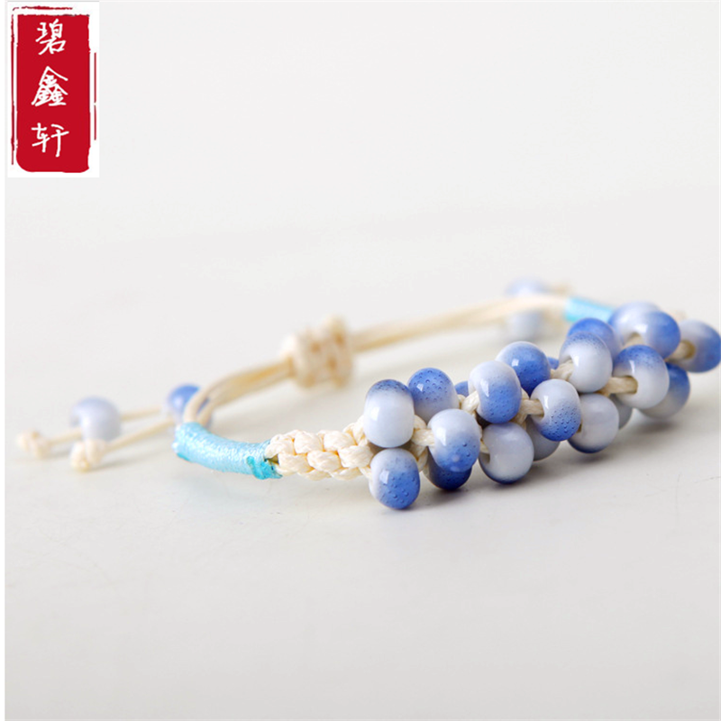 手工编织青花瓷手链 女陶瓷珠个性民族风饰品 小清新生日礼物送女朋友七夕情人节礼物