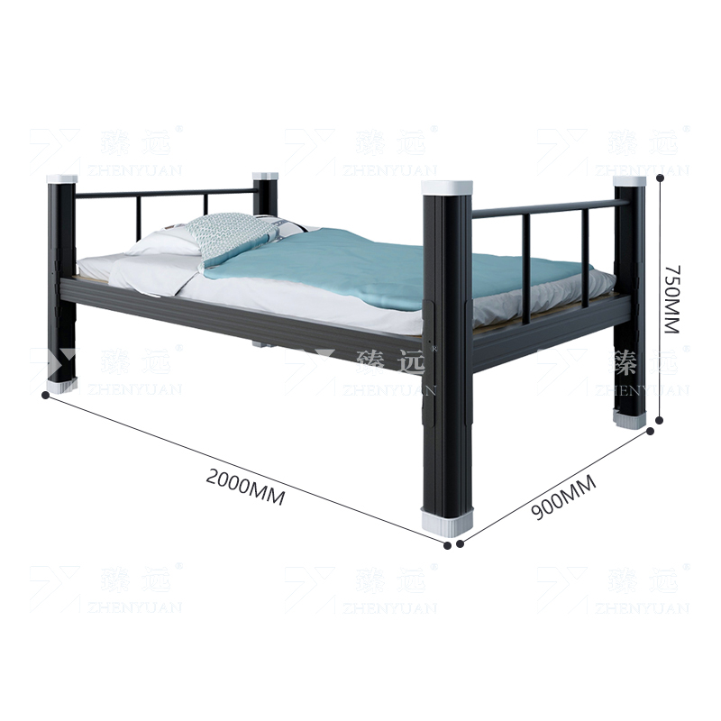 臻远 XCC-01 钢制型材床单层床员工宿舍床学生公寓床 单层床900宽黑高清大图