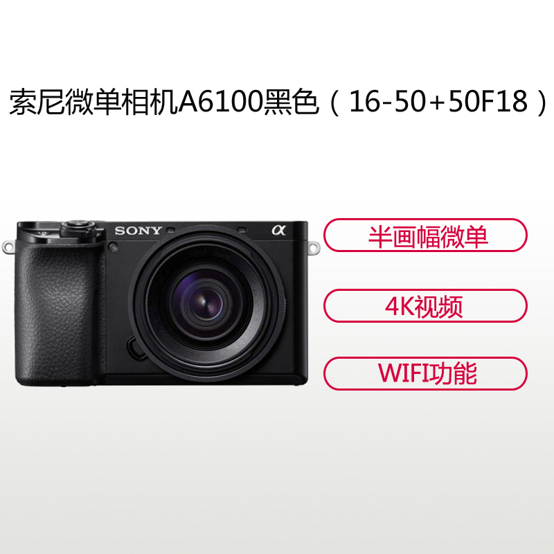 索尼(SONY)ILCE A6100L(16-50+50F18)黑色 数码微单相机 双镜头套装 约2420万像素