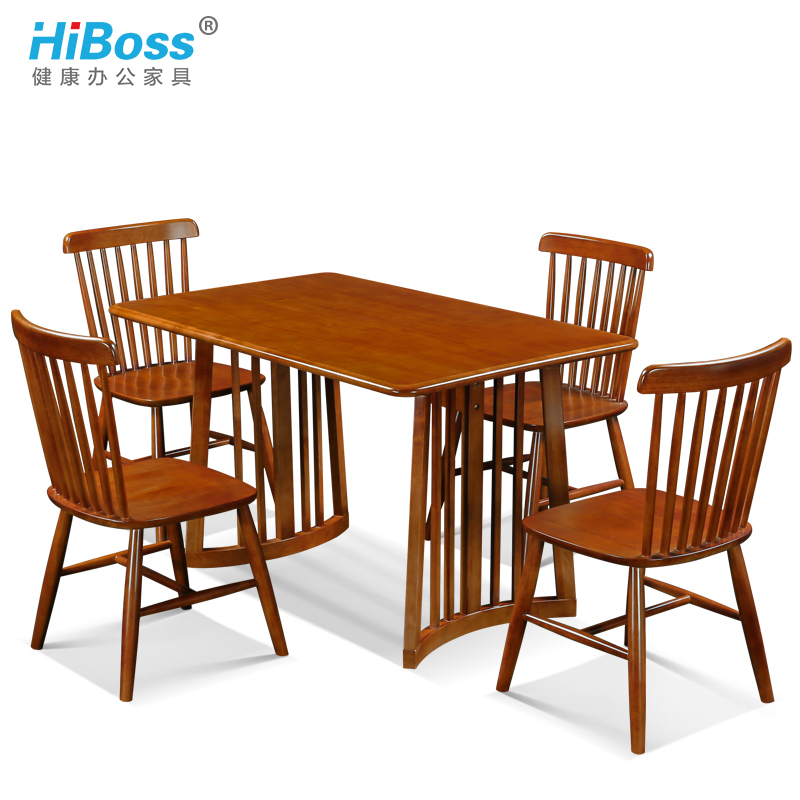 HiBoss实木餐桌长方形现代简约饭桌复古桌子咖啡餐厅桌椅
