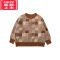可莉允男童几何拼色芝麻点提花休闲宽松软弹内搭毛衣冬季儿童针织衫