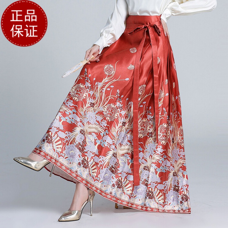 免费试穿2024新款国风新中式印花马面裙女高腰新款春秋改良汉服小个子白色半身裙子气质新中高清大图