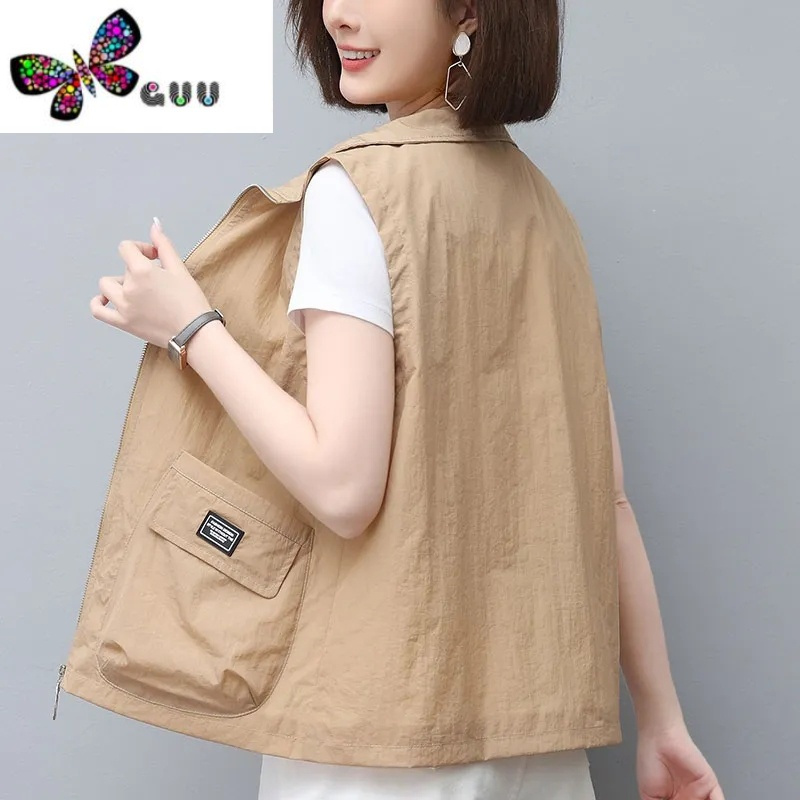 语娄短款薄马甲女无袖外套2023新款休闲大码宽松外穿背心马夹