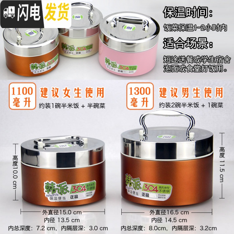 三维工匠饭盒便当盒学生带盖韩国创意可爱食堂简约双层1/2层女生 保温饭盒 米色1.3(2层)送生肖勺一把高清大图