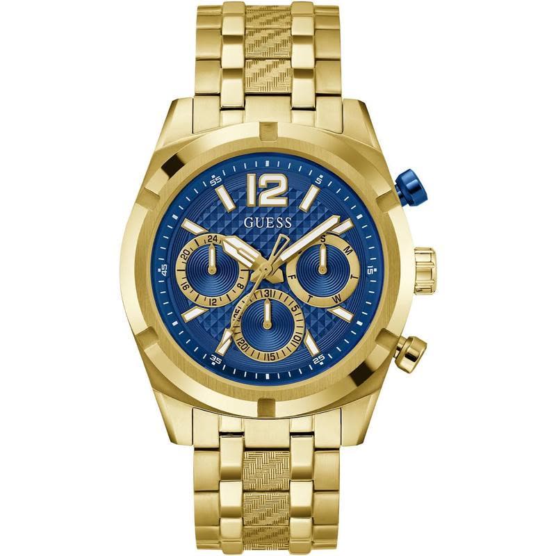 24新款男表 三眼计时44mm蓝盘精致金色钢带 商务轻奢运动石英手表图片