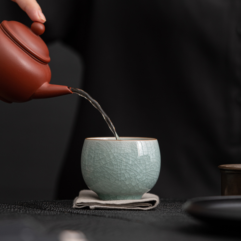 苏氏陶瓷(SUSHI CERAMICS)汝窑冰花釉禅悟杯开片养金线个人杯主人杯功夫茶杯2个礼盒装