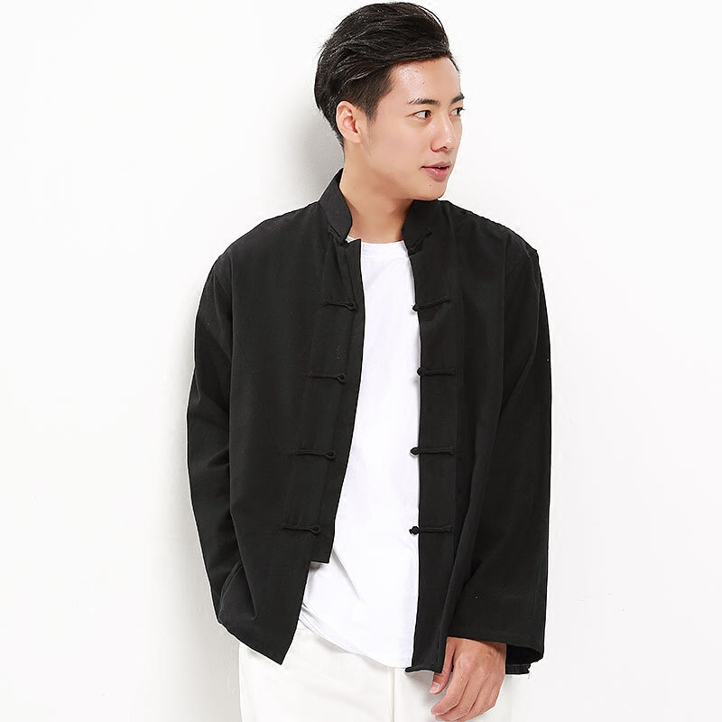 唐装男青年春夏棉长袖中国风男装复古民族风上衣中式服装汉服男qd