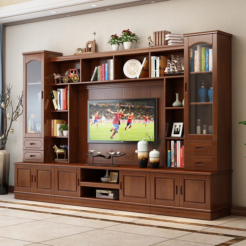客厅中式实木电视背景墙柜储物柜大户型组合现代简约影视酒柜地柜闪电