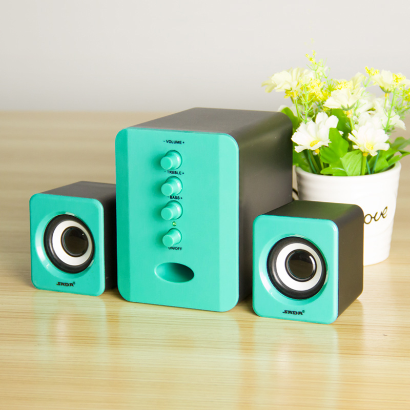 赛达D-202电脑音响台式家用笔记本低音炮3d环绕2.1声道有源音箱木质箱体立体声手机通用 有线版 绿色