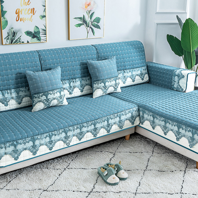 家柏饰(CORATED)四季通用防滑沙发垫坐垫子布艺全包萬能沙发套罩沙发盖布沙发巾 清婉蓝灰 90*70cm