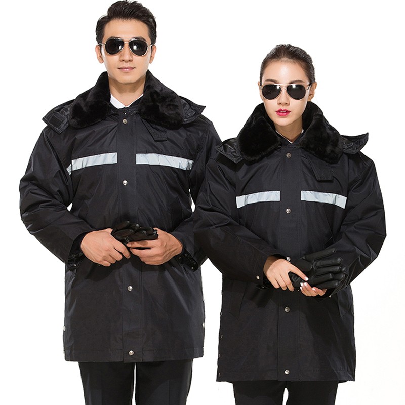 皖川WC-032黑色冬季加厚加长款中长款保安大衣男工作服 防寒服双反保安棉衣制服 多功能大衣 中长反光款 185