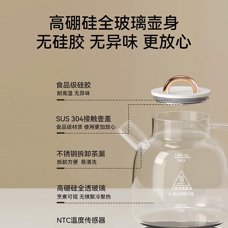 Abereve艾贝丽多功能全玻璃养生壶迷你1L 0金属0涂层恒温烧水壶 ABL-YSH1368 纯白 1L高清大图