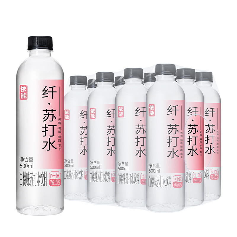 依能苏打水饮料果味0糖0脂0卡弱碱苏打水白桃500ml*12瓶高清大图
