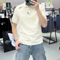 夏季新款男短袖T恤中青年时尚纯色字母翻领POLO衫休闲半袖打底衫 XL 米黄色