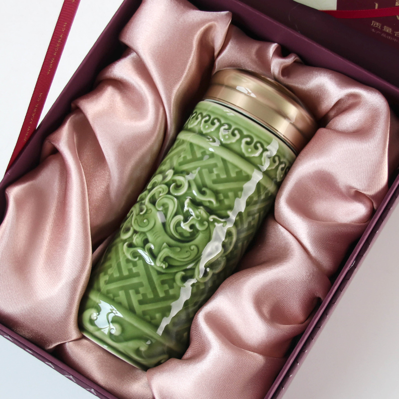 乾唐轩活瓷盛世祥龙随身杯双层便携带盖陶瓷泡茶水杯子商务送礼品