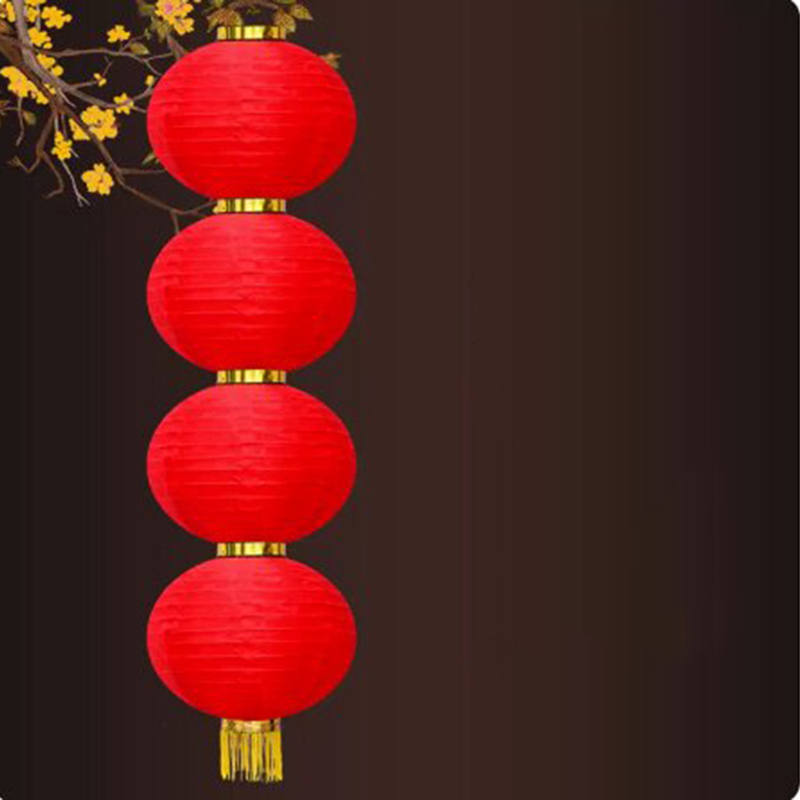 绵冠 灯笼大红冬瓜灯笼舞蹈道具户外灯笼 12寸4连串[全红款]直径30cm长度110cm