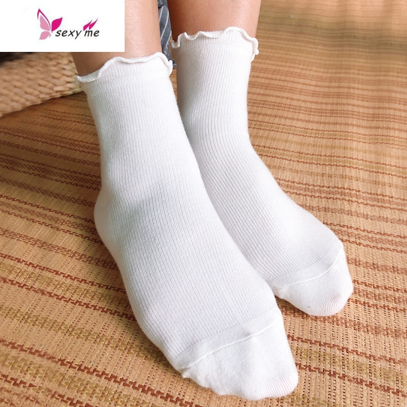 日系木耳边中筒袜棉花边白袜子女学院风小清新学生袜子女fishbasket