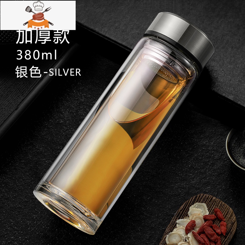 d温度双层玻璃杯男女保温水杯车载加厚触控杯杯子家用温杯客厅 敬平FQ7N6X 加厚款-银色380ml-无测温普通杯盖 均码